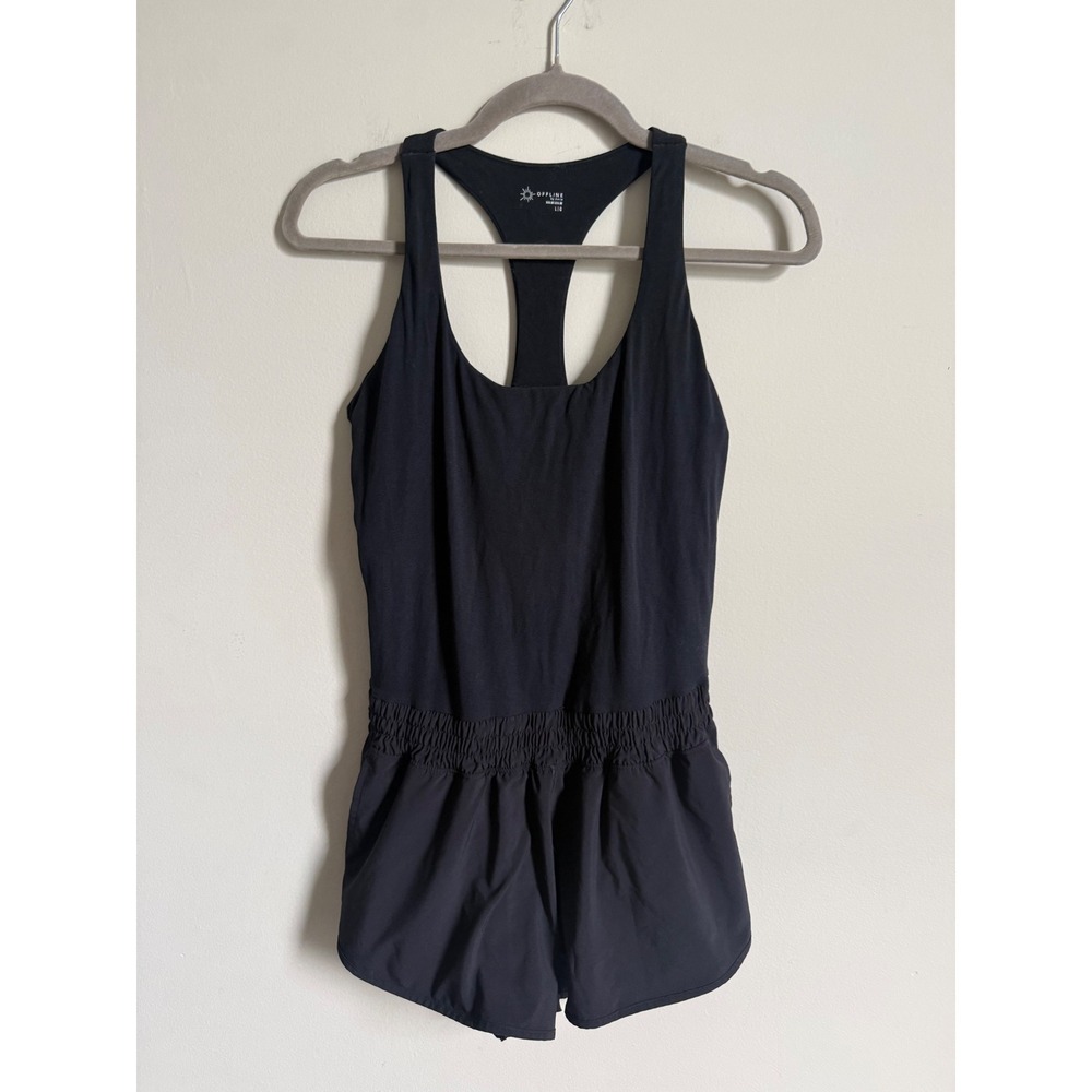 OFFLINE by Aerie Real Me Racerback Romper Black Sleeveless Athletic Jumpsuit L
